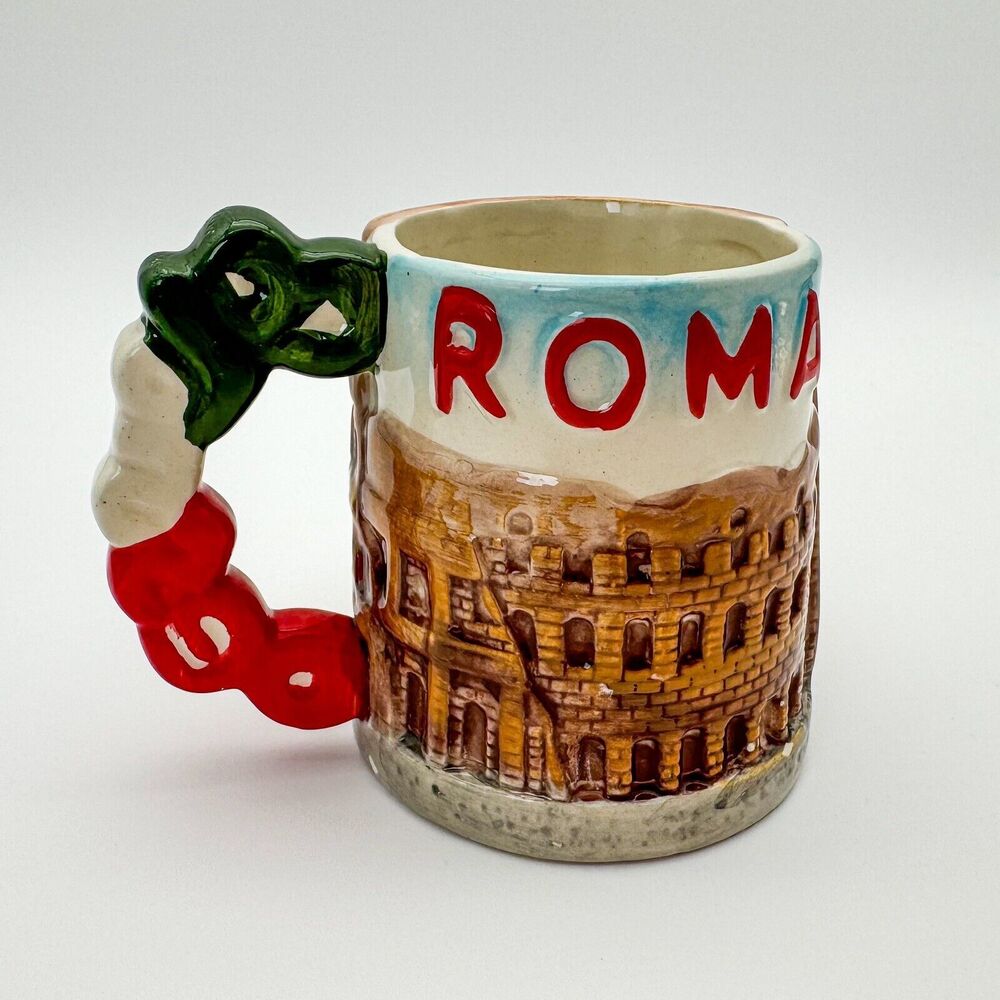 Vintage Italy Roma Novelty Hand Painted Tall Hobbyist Mug/Pencil Cup - READ